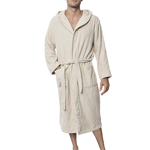 Herren Bademantel XS S M L XL - 100% Baumwolle, Oeko TEX Zertifiziert - Bademantel aus Baumwollfrottee mit Kapuze, 2 Taschen, Gürtel - Saunamantel, Weich, Saugfähig und Bequem