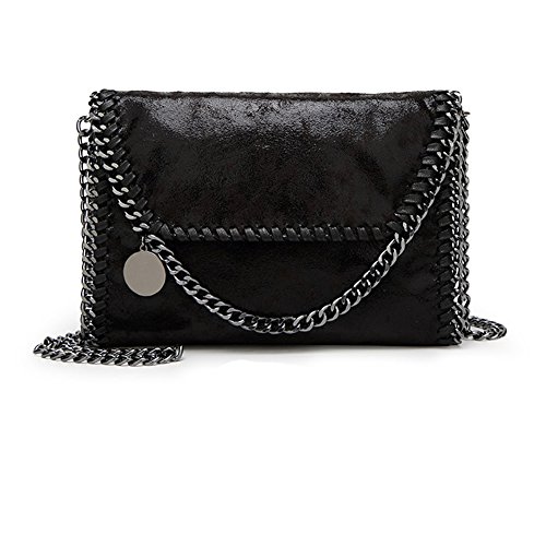 Damen PU lässigen Angleliu Kette Handtasche Modisch Schultertaschen Glitzer Beuteltasche (Kleiner schwarzer Stil)