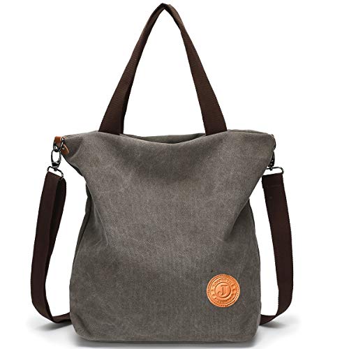 JANSBEN Damen Canvas Handtasche Schultertasche Casual Multifunktionale Umhängetaschen Groß für Arbeit Schule Shopper Lässige täglich (Grau)