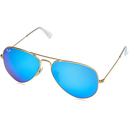 Ray Ban Unisex Sonnenbrille Aviator, Gr. Large (Herstellergröße: 58), Gold (gold 112/17,Gläser: kristall grün, gespiegelt blau)